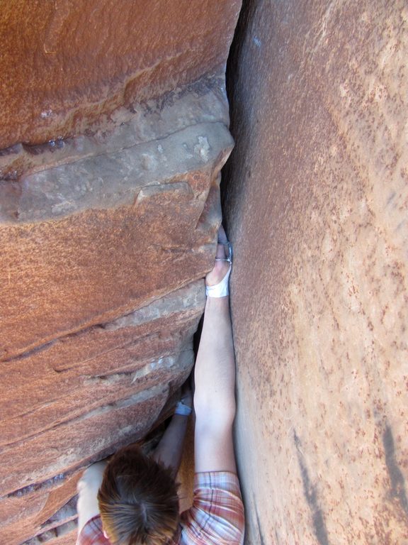 Guy leading Incredible Hand Crack. (Category:  Rock Climbing)