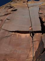 Guy leading Supercrack. (Category:  Rock Climbing)