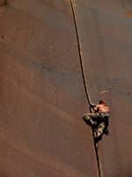 Guy leading Supercrack. (Category:  Rock Climbing)