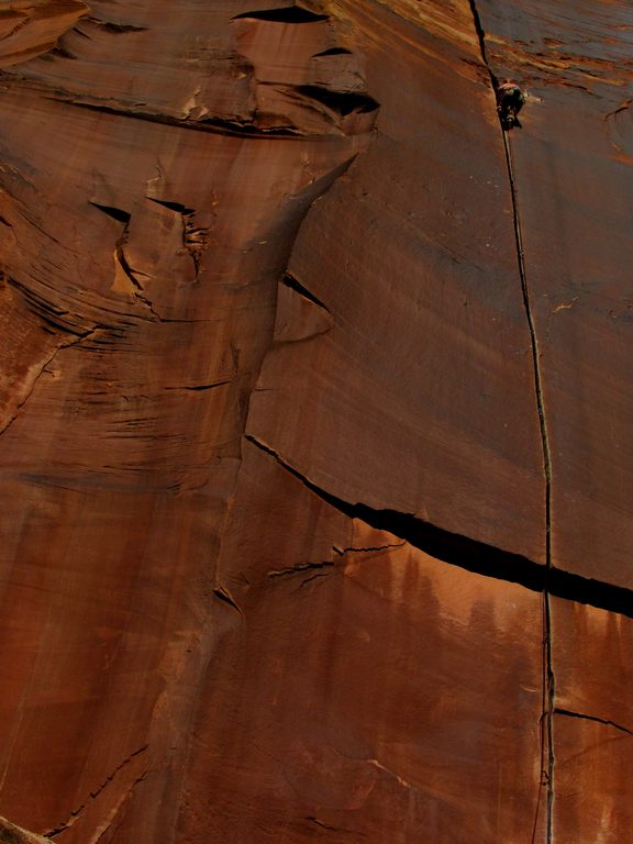 Guy leading Supercrack. (Category:  Rock Climbing)