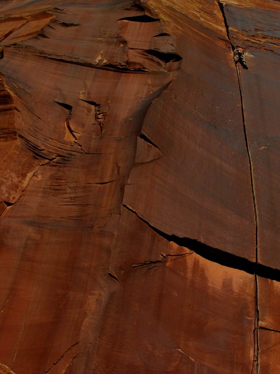 Guy leading Supercrack. (Category:  Rock Climbing)