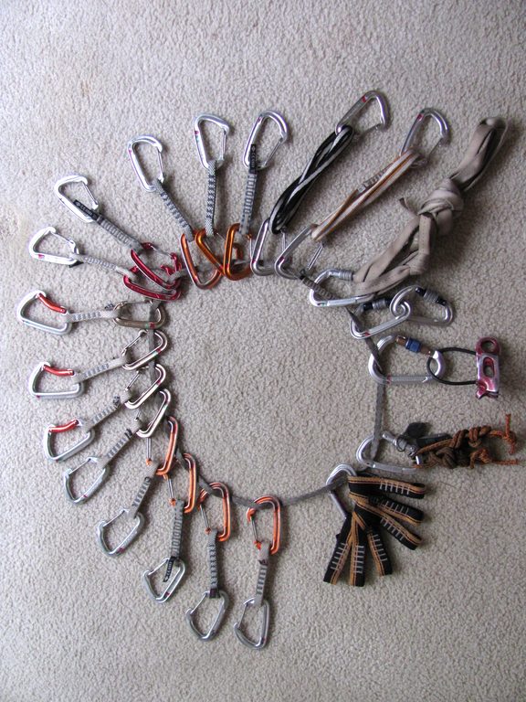 My rack for the trip. Sport climbing! (Category:  Rock Climbing)