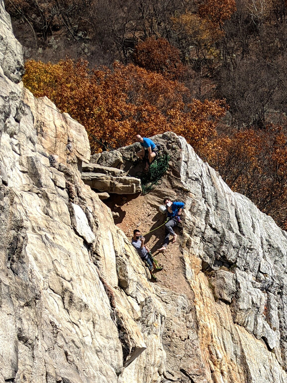 Jai and Costin on the High E ledge (Category:  Climbing)